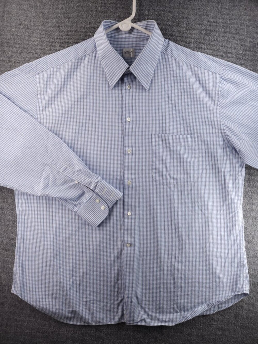 Armani Collezioni Check 18 Cotton Blue Mens Pocket Button Up Elegant Long Sleeve - Picture 3 of 16